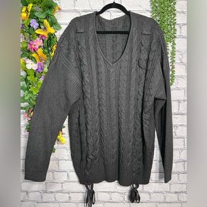 -NWOT Oversized Grey Chunky Knit Woven Braided Detail Pullover Sweater Size L/XL